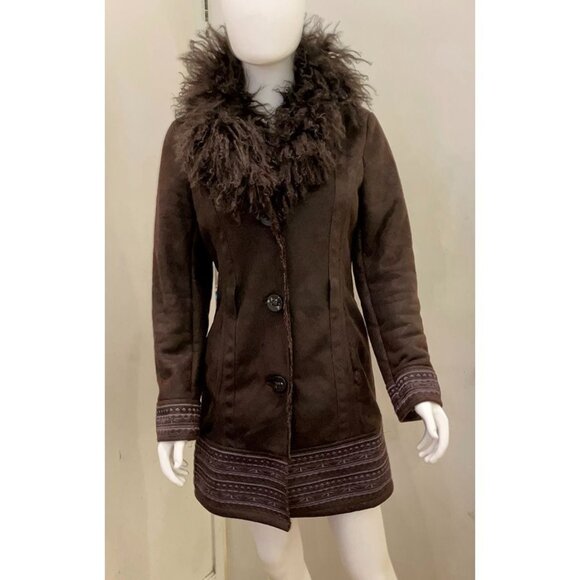 Vintage chocolate brown Penny Lane coat with Tibetan lamb collar, embroidered de - Picture 1 of 5